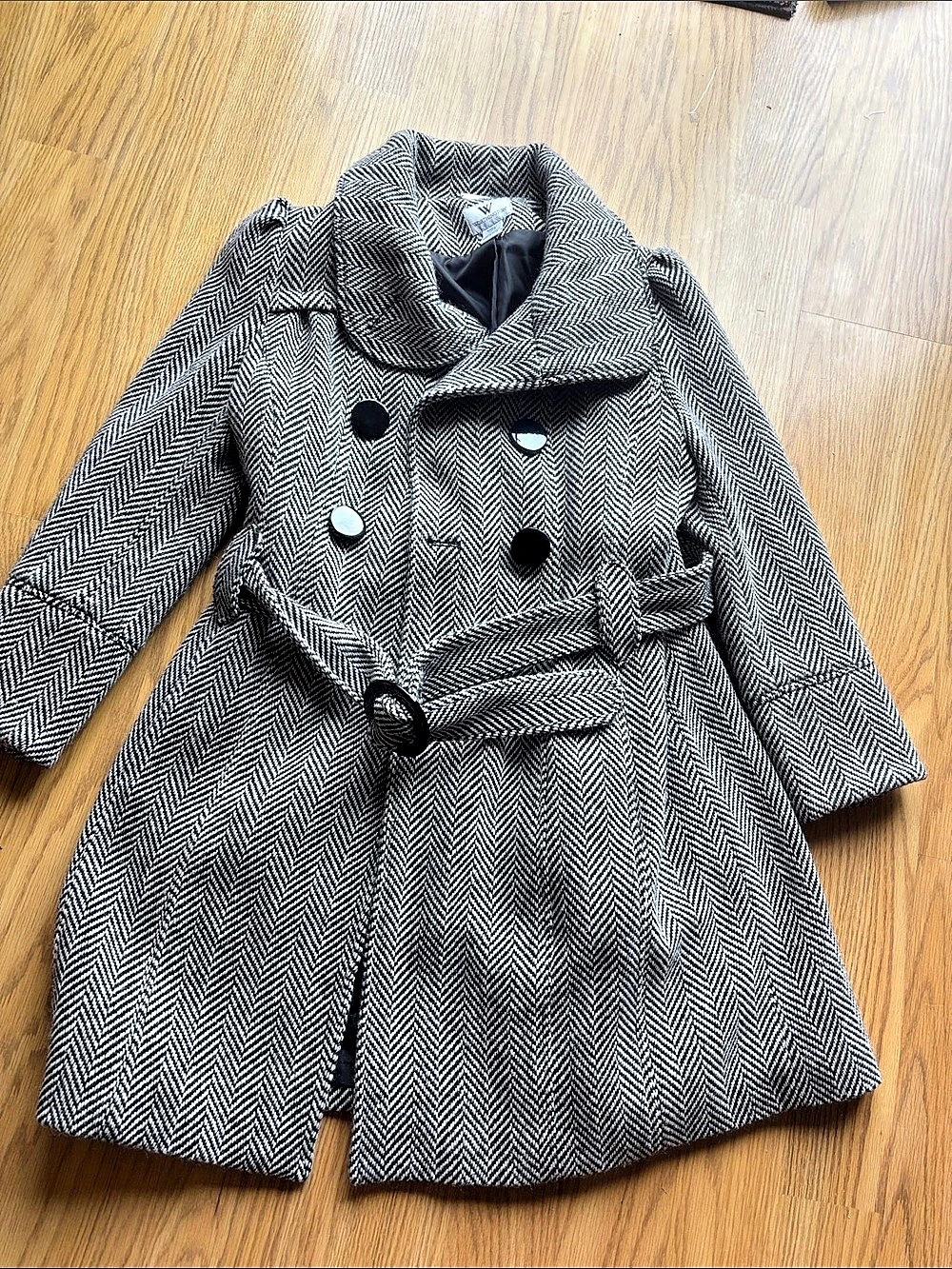 Worthington Houndstooth Belted Pea Coat in Black & Gray Size Small